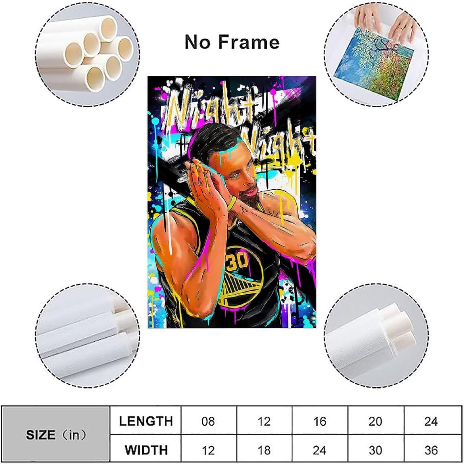 Ebxozp Steph Curry Night – Lienzo de baloncesto para dormitorio de niños, decoración del hogar, regalo para amigos, 24 x 36 pulgadas (23.6 x 35.4 in)