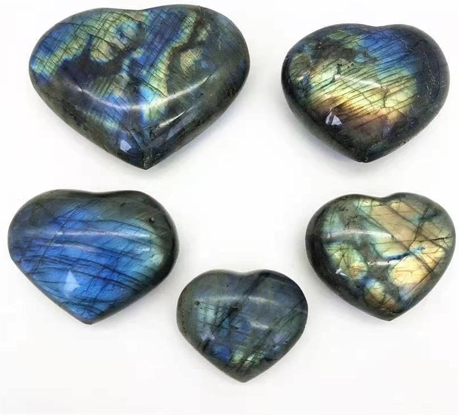 Feng Shui Decorate Natural Heart Shape Labradorite Stone Luminous Moonstone Crystal Stone Home Decoration Garden Aquarium Stone Raw Rough Natural