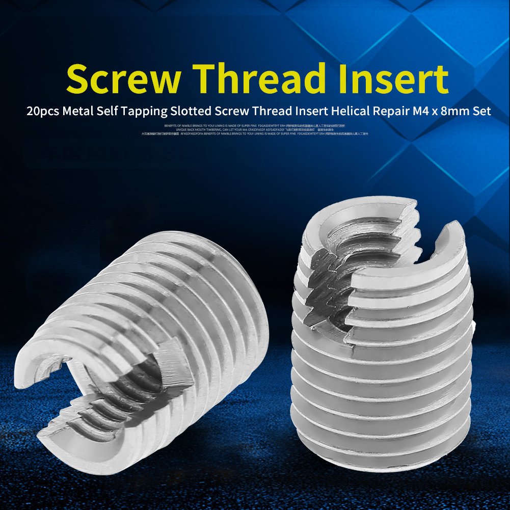 Juego de 20 piezas de rosca de tornillo helicoidal de alambre M4 de metal autorroscante ranurado tornillo roscado inserto helicoidal manga surtido