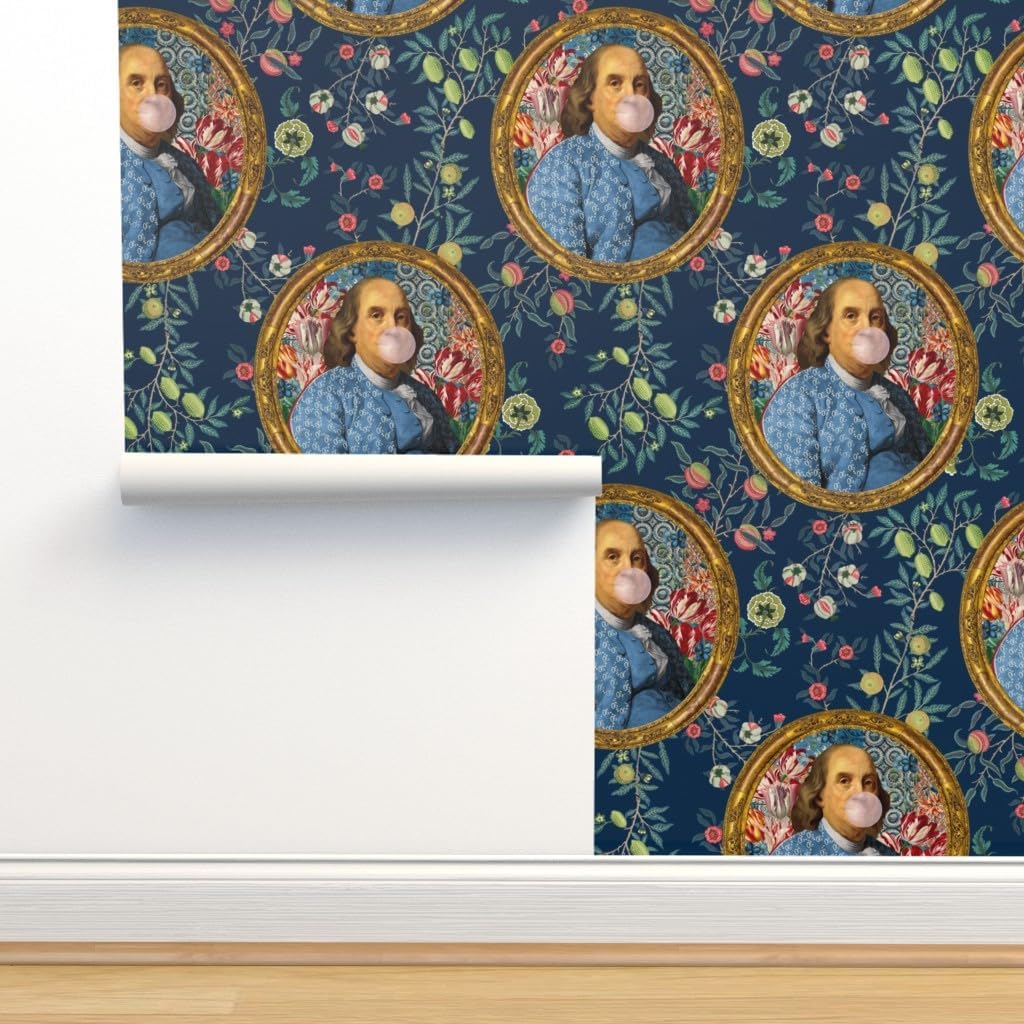 Spoonflower Muestro de papel tapiz extraíble – Benjamin Franklin Botánico Caprichoso Retrato Histórico Papel pintado personalizado pre-pegado