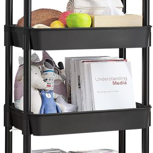 UDEAR Carrito utilitario rodante de 4 niveles con 12 etiquetas de categoría, estantes de almacenamiento multifuncionales con asa y ruedas con UDEAR Carrito utilitario rodante de 4 niveles con 12 etiquetas de categoría, estantes de almacenamiento multifuncionales con asa y ruedas con