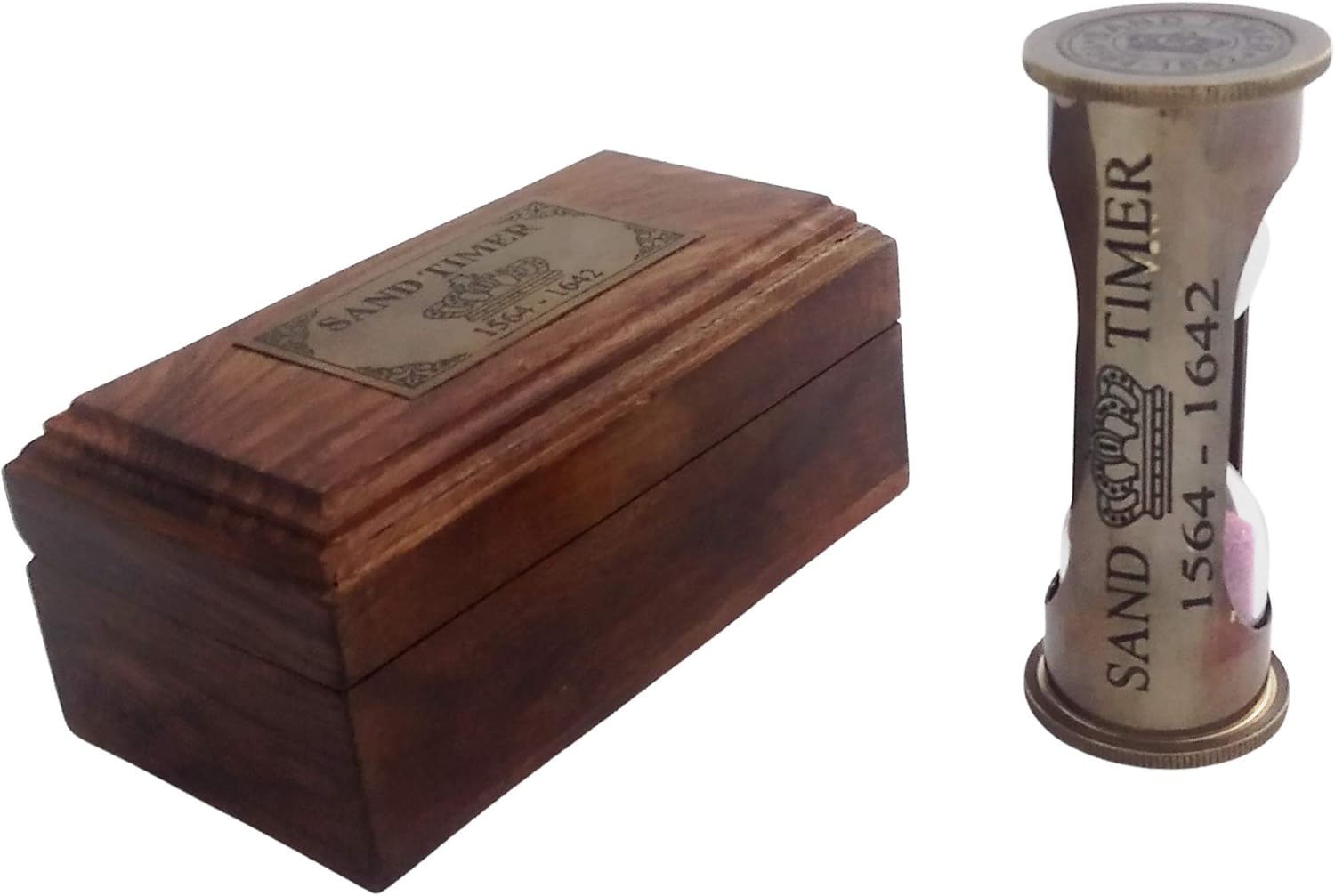 Temporizador de arena roja de latón marrón antiguo de 3.5 pulgadasreloj de arena en caja de madera  Regalo marítimo