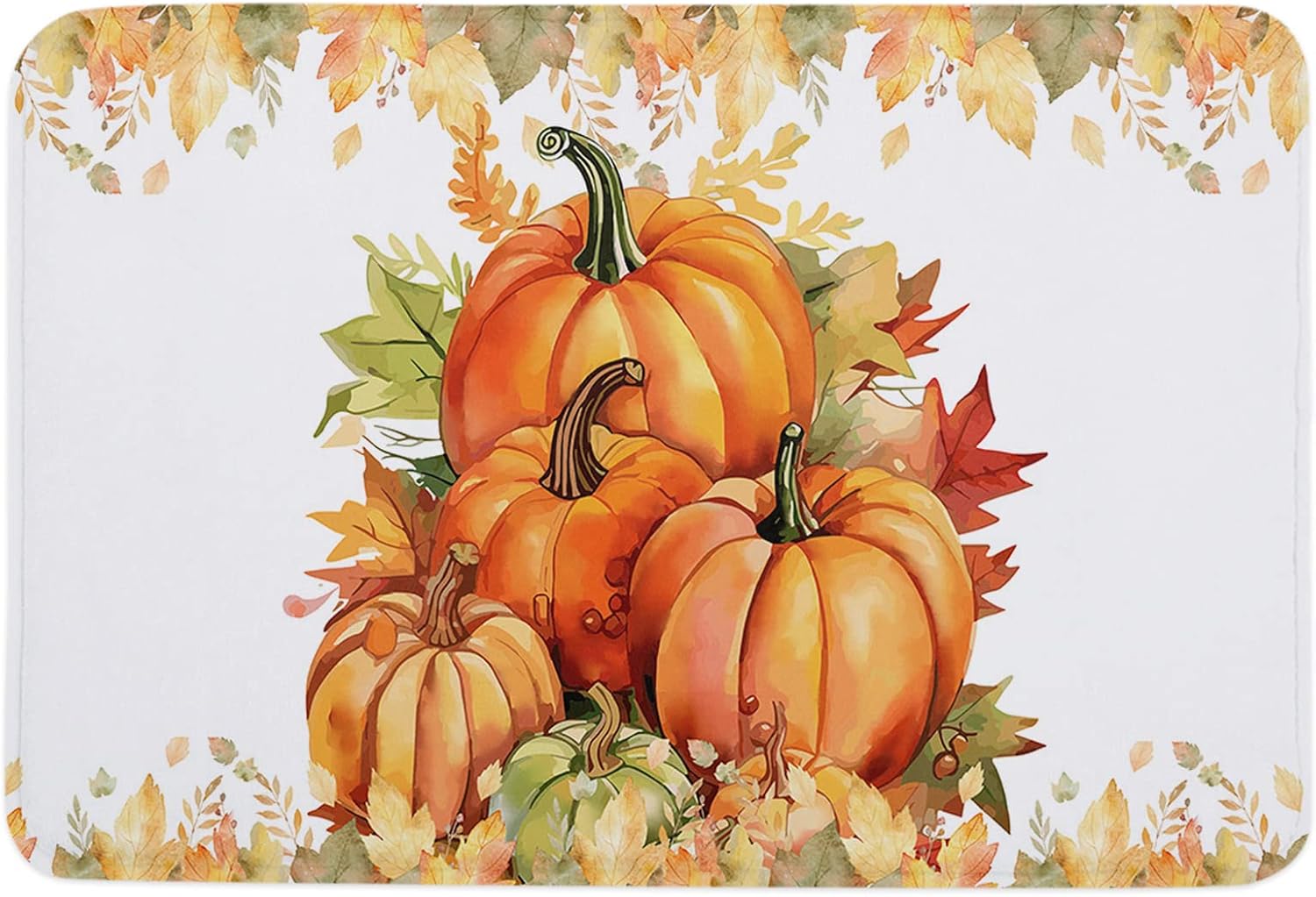 Thanksgiving Orange Pumpkin Green Maple Leaves Fall Bathroom Rugs Non Slip Bath Mat,Washable Bath Rugs Absorbent Soft Microfiber Memory Foam Carpet