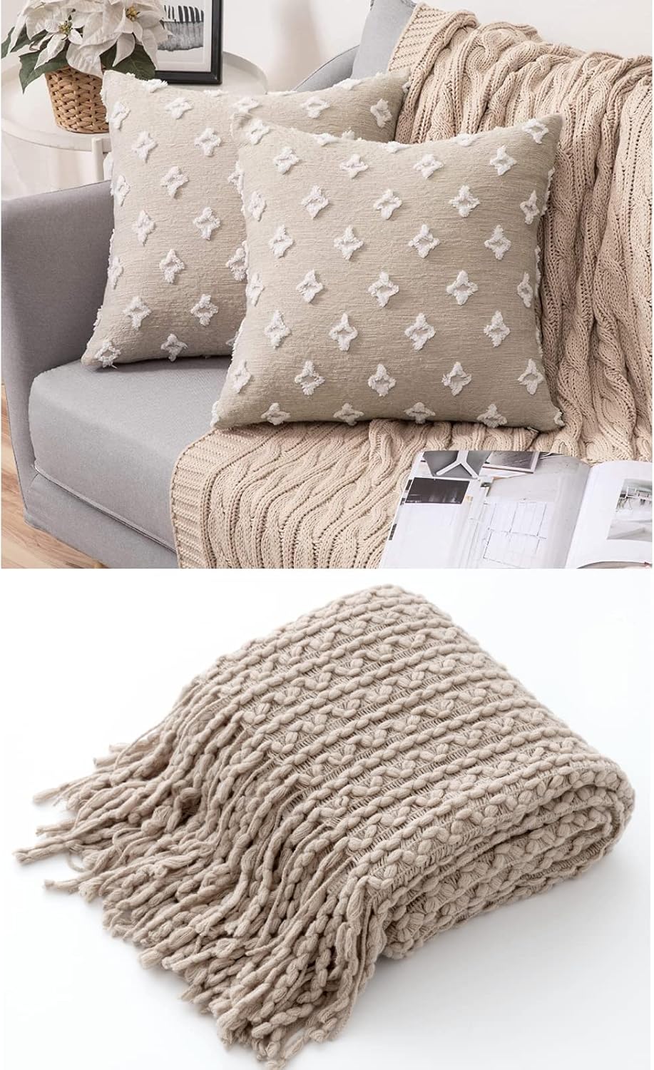 MIULEE Juego de 2 fundas de almohada decorativas de jacquard rómbico, funda de cojín suave para sofá, cama, dormitorio, sala de estar, 18 x 18