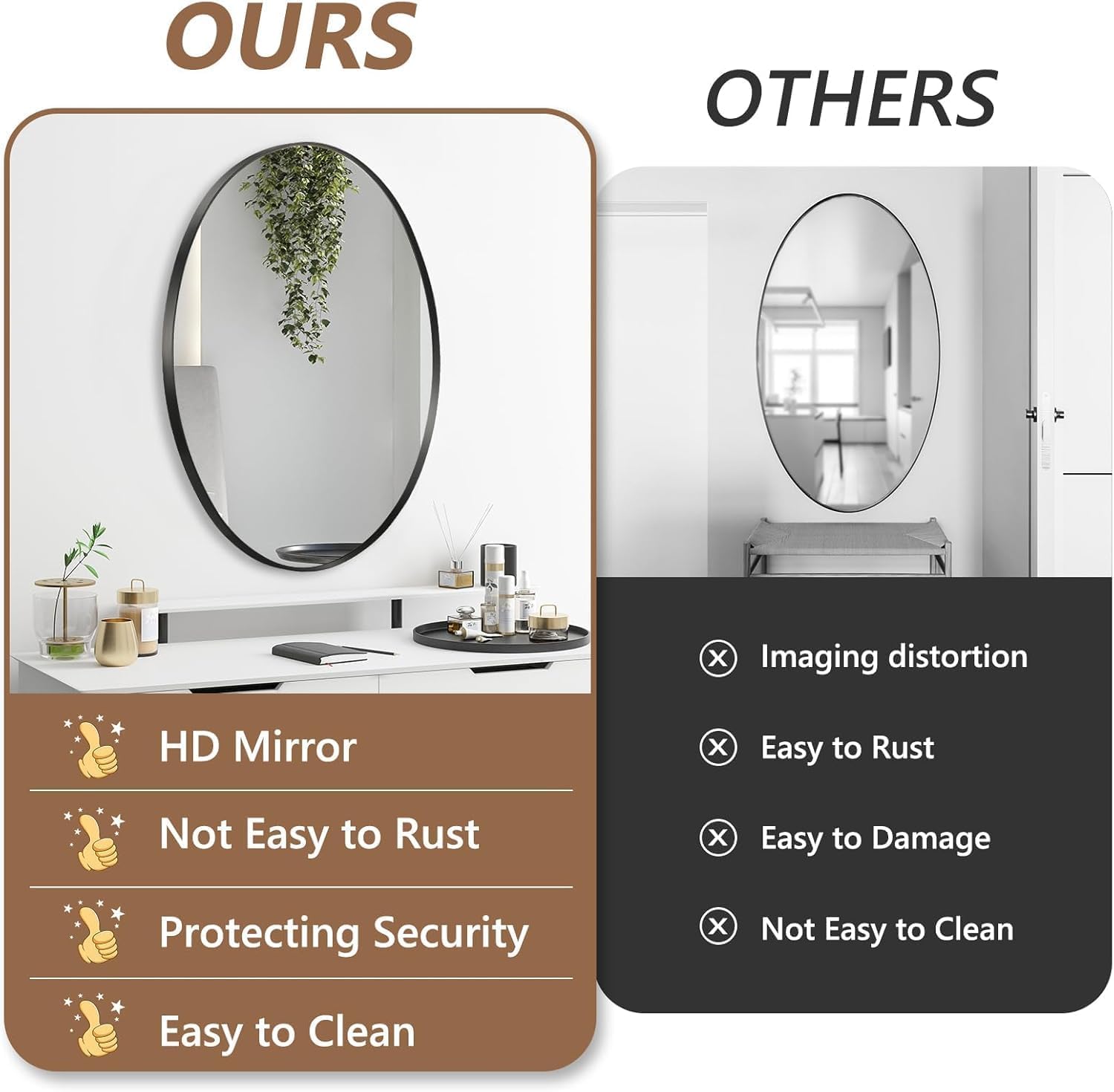 Espejo de pared ovalado, espejo ovalado negro de 22 x 30 pulgadas, espejo de baño con marco de metal, espejo decorativo para montar en la pared para