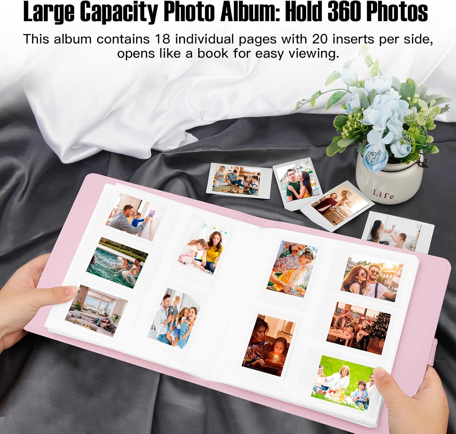 Álbum de fotos de 360 bolsillos para cámara Fujifilm Instax Mini, álbum de fotos para Polaroid, cubierta de cuero, álbum de fotos para cámara