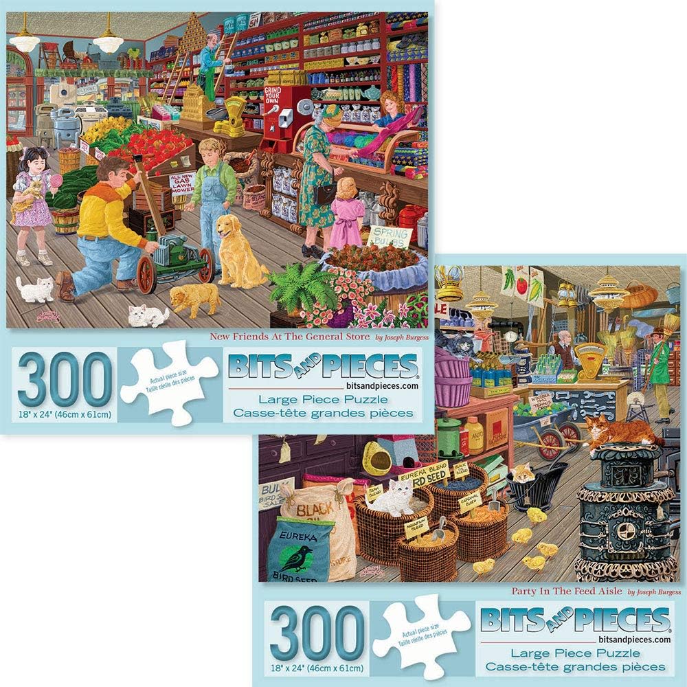 Bits and Pieces – Juego de dos (2) rompecabezas de 300 piezas para adultos – Cada rompecabezas mide 18 x 24 pulgadas – Nuevos amigos en la tienda
