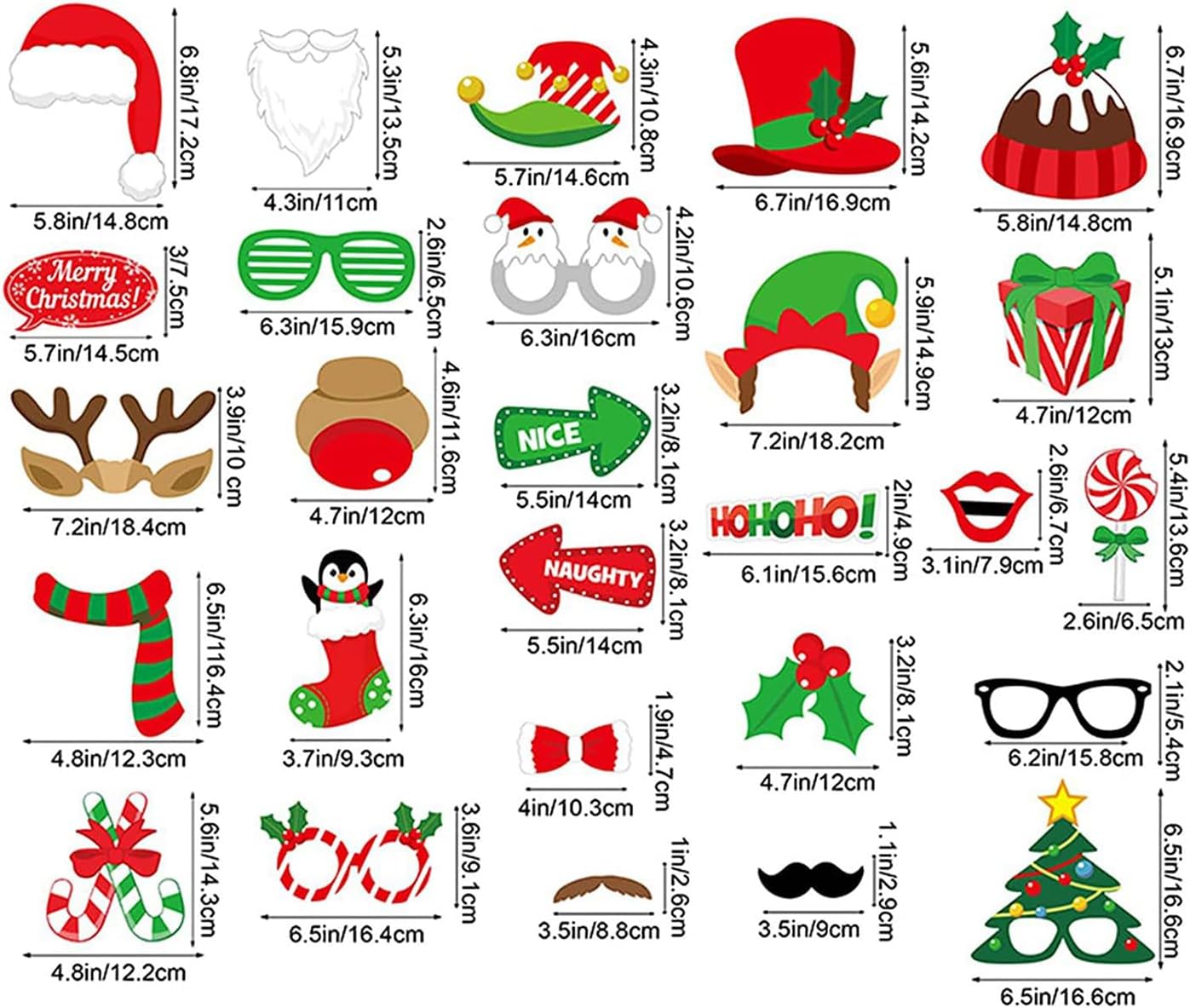 Accesorios para cabina de fotos de Navidad, 32 piezas, kits de accesorios de fotos para niños y adultos, decoración de fotografía de Feliz Navidad