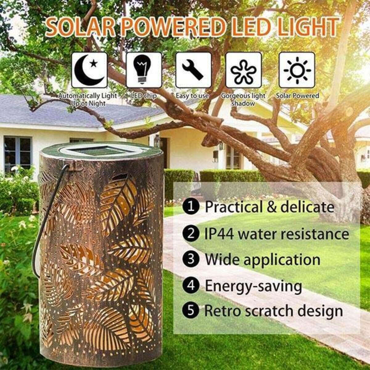 Paquete de 2 faroles solares colgantes para exteriores, lámpara solar de metal, luces de jardín, faroles solares para exteriores, decoración de