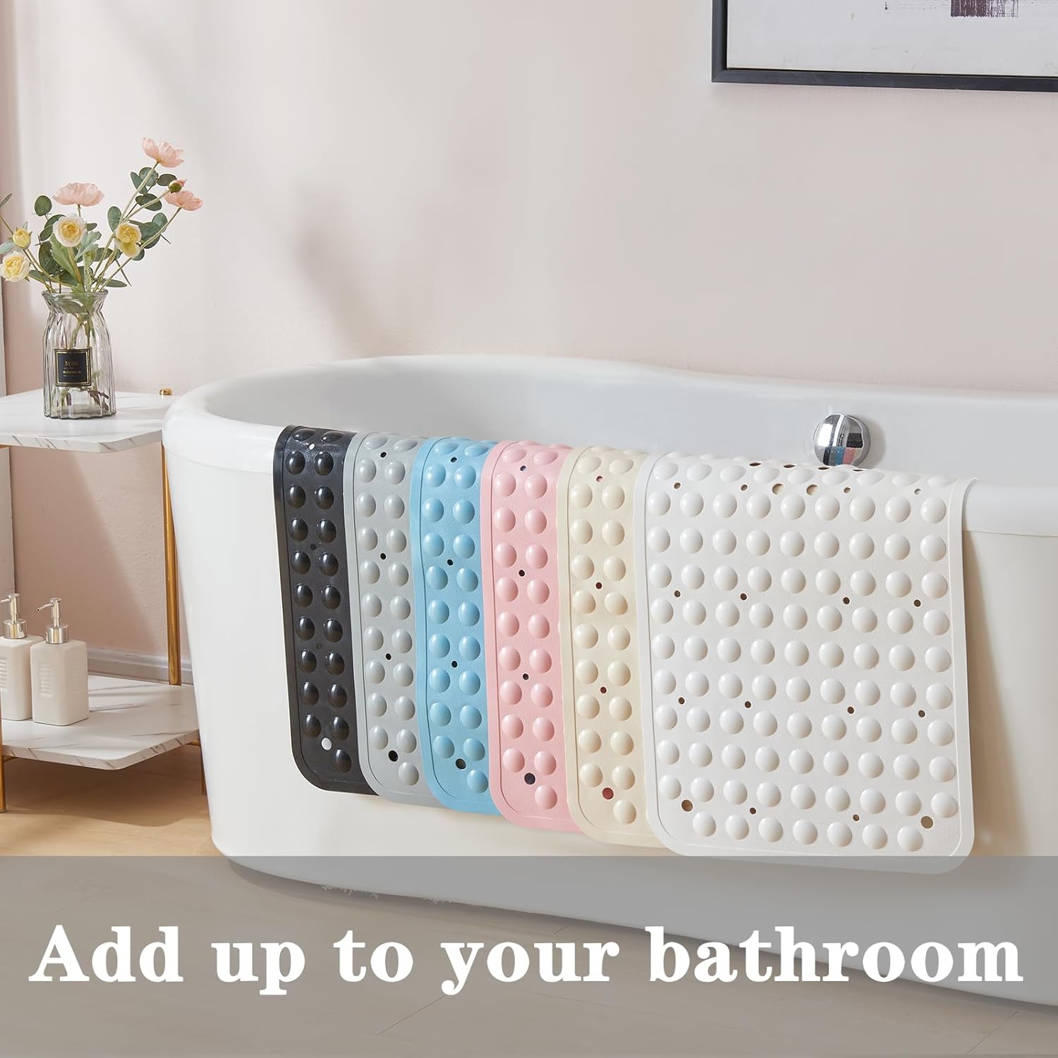 YANZIFLY Alfombra de bañera para ducha Alfombrilla de baño de silicona suave de 16 x 40 pulgadas, antideslizante con ventosas, alfombrilla para baño