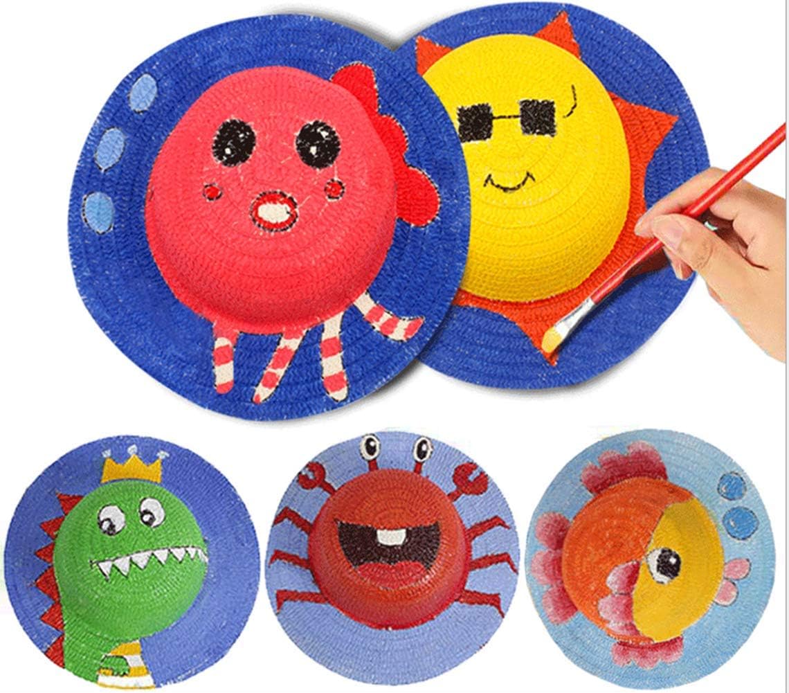 Sombrero de paja de bricolaje para niños, sombrero hecho a mano, sombrero de playa, sombrero de sol de playa, sombrero de pintura artística con