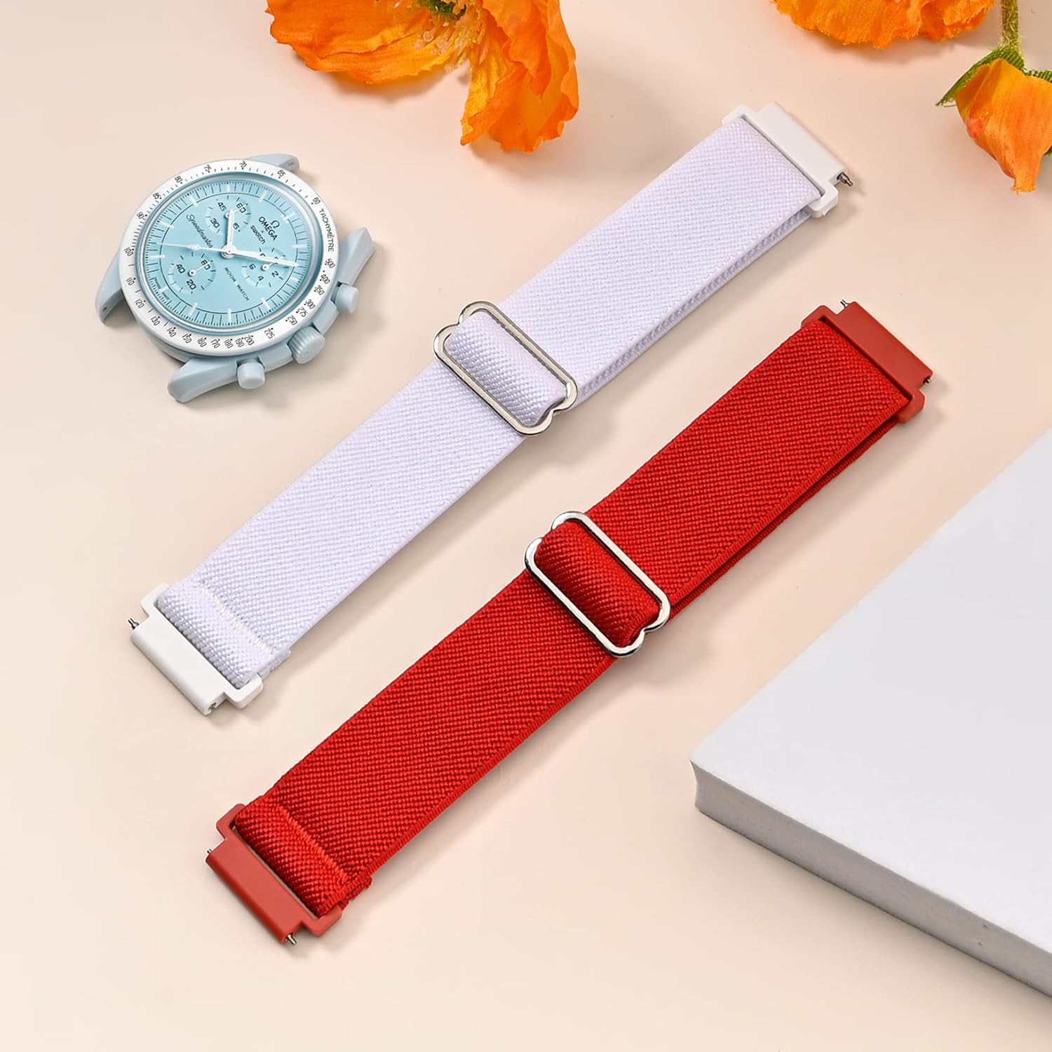 Laband Correa de nailon elástica de 0.787 pulgadas compatible con Omega X Swatch Moonswatch Speedmaster para mujeres y hombres, correa de reloj