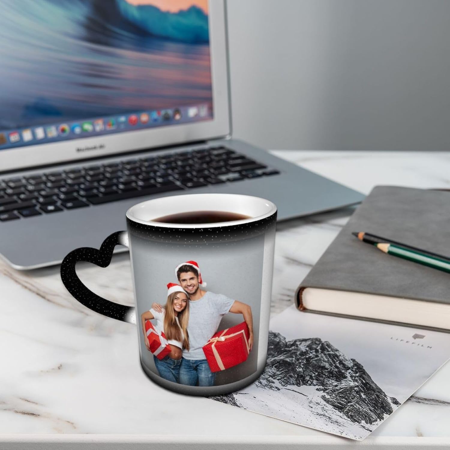 Taza mágica personalizada, taza de café con foto personalizada que cambia de color, con mango en forma de corazón, taza de cerámica, regalo para