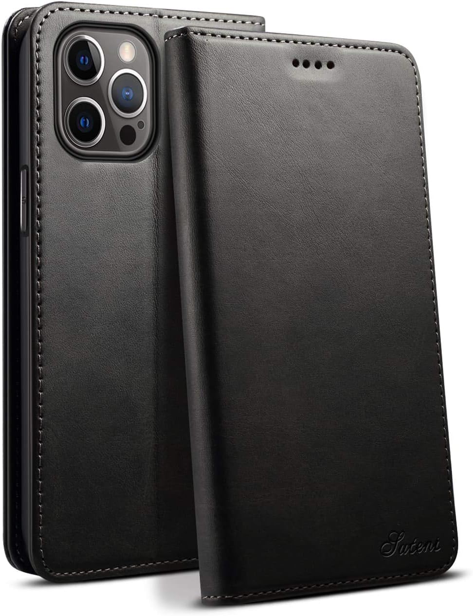 SINIANL Funda compatible con iPhone 12, iPhone 12 Pro con tarjetero y tarjetero de cuero plegable con función atril y cierre magnético para iPhone