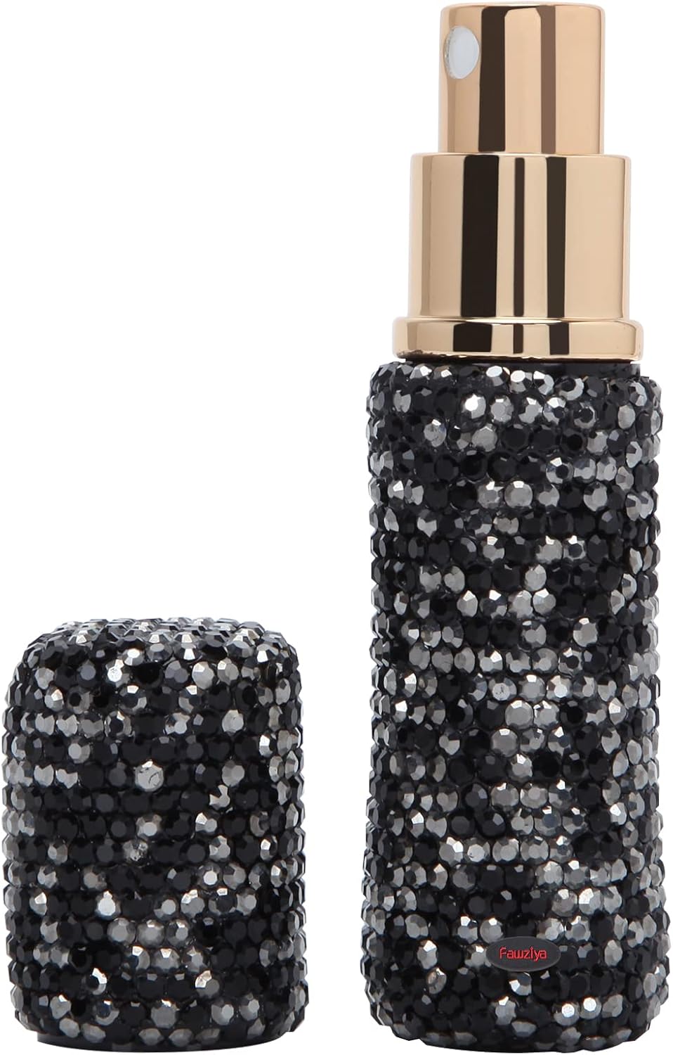 Fawziya Botellas de spray cosméticas recargables Bling Rhinestone 0,4 oz botella de perfume de vidrio mediana -AB Black