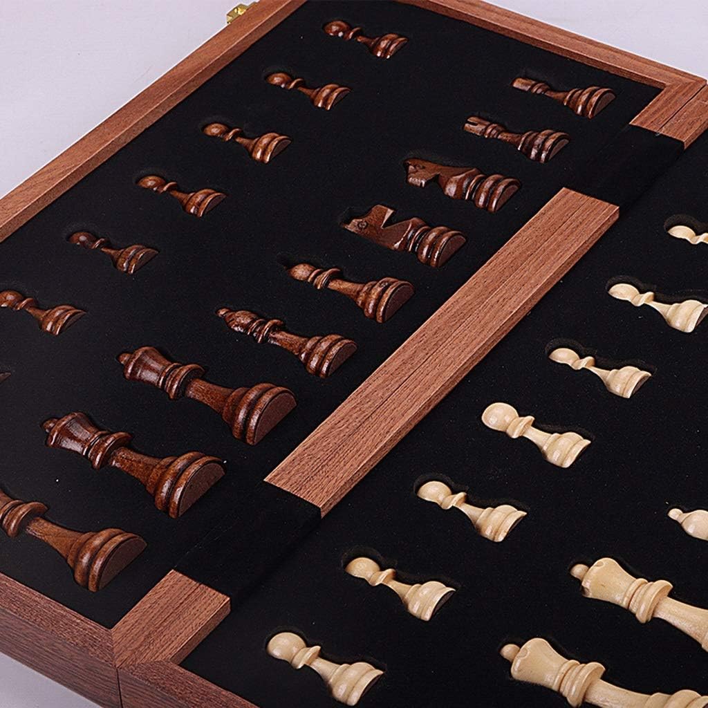 OUSIKA Tablero de ajedrez portátil plegable de madera con piezas de ajedrez de altura King de 4 pulgadas, tablero de ajedrez de madera maciza de