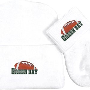 Juego de gorro y calcetines de punto para bebé recién nacido para fanáticos del fútbol Green Bay, Blanco Juego de gorro y calcetines de punto para bebé recién nacido para fanáticos del fútbol Green Bay, Blanco