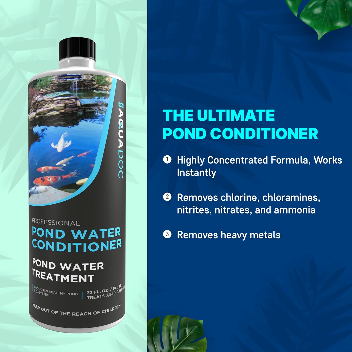 Acondicionador de agua de estanque de peces – Convierte el agua del grifo en agua de estanque apta para peces, AquaDoc – 32 oz