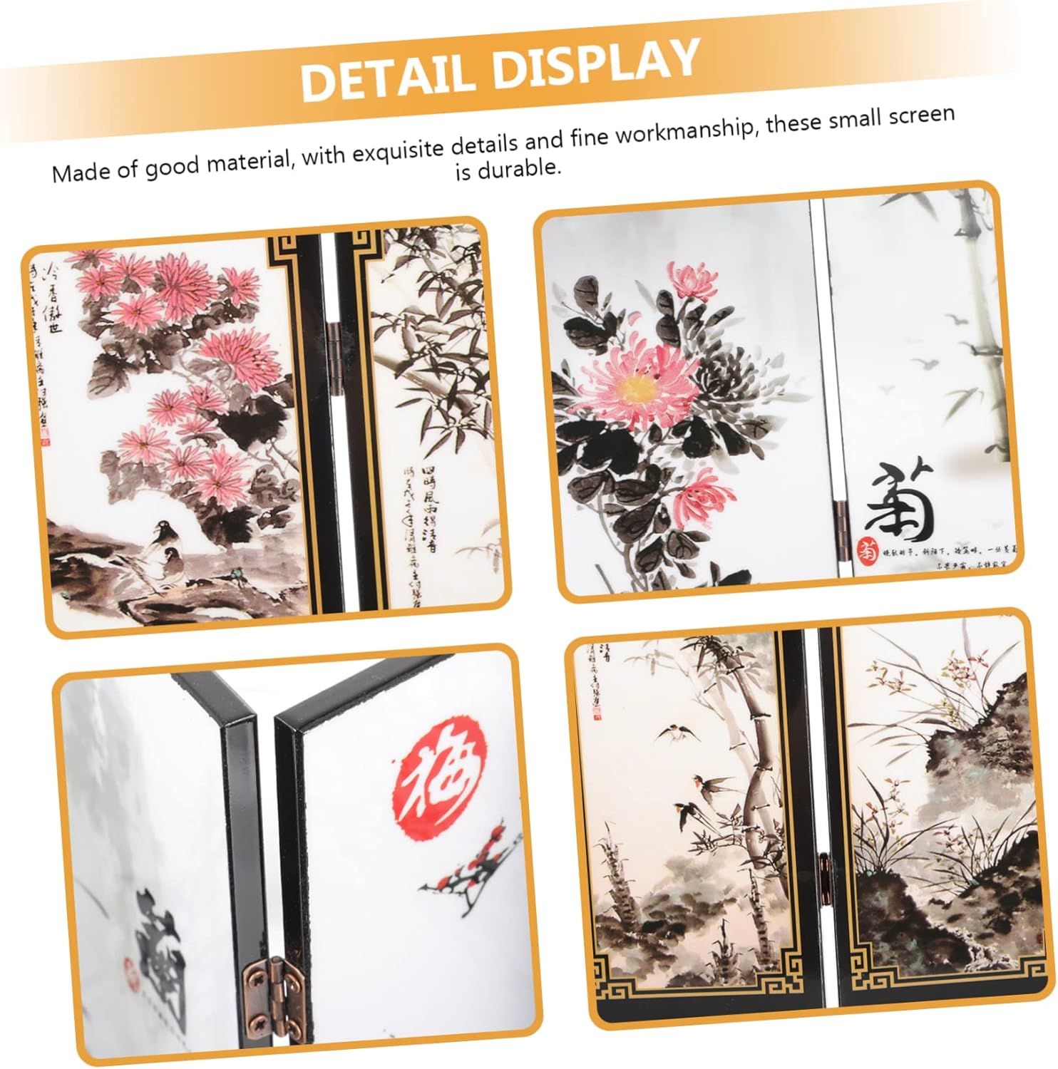 Zerodeko Adornos decorativos para pantalla de escritorio, cambiador de habitación, mini pantalla de laca, decoración oriental, pantalla plegable
