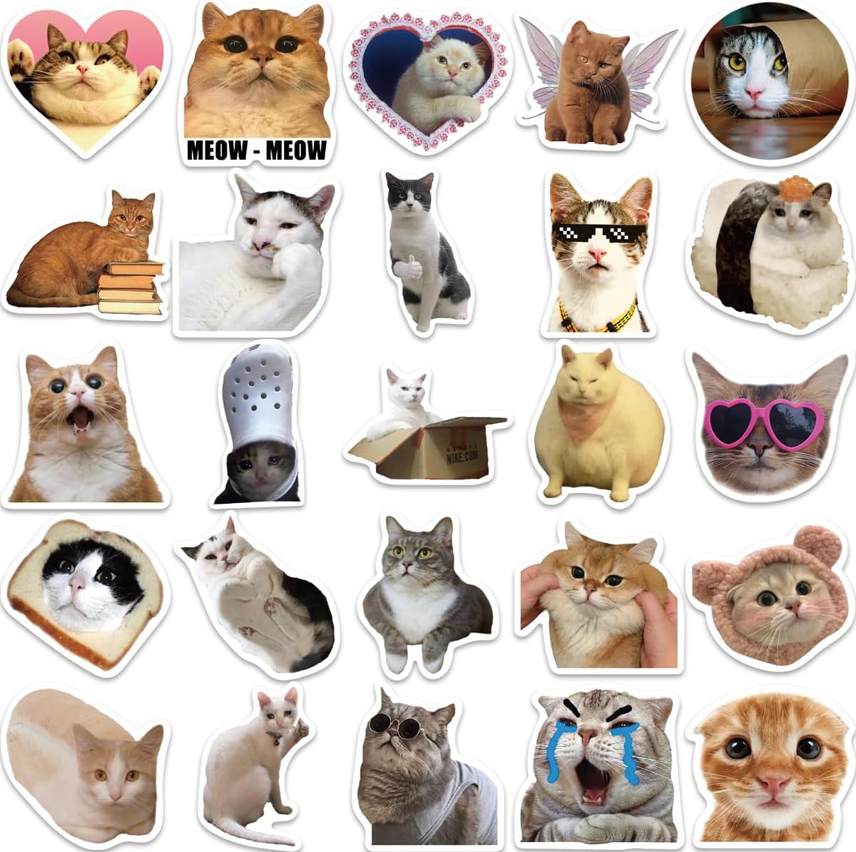 50 calcomanías de gatos bonitos, divertidas calcomanías de meme de gatos para niños, adolescentes y adultos, calcomanías de vinilo impermeables para