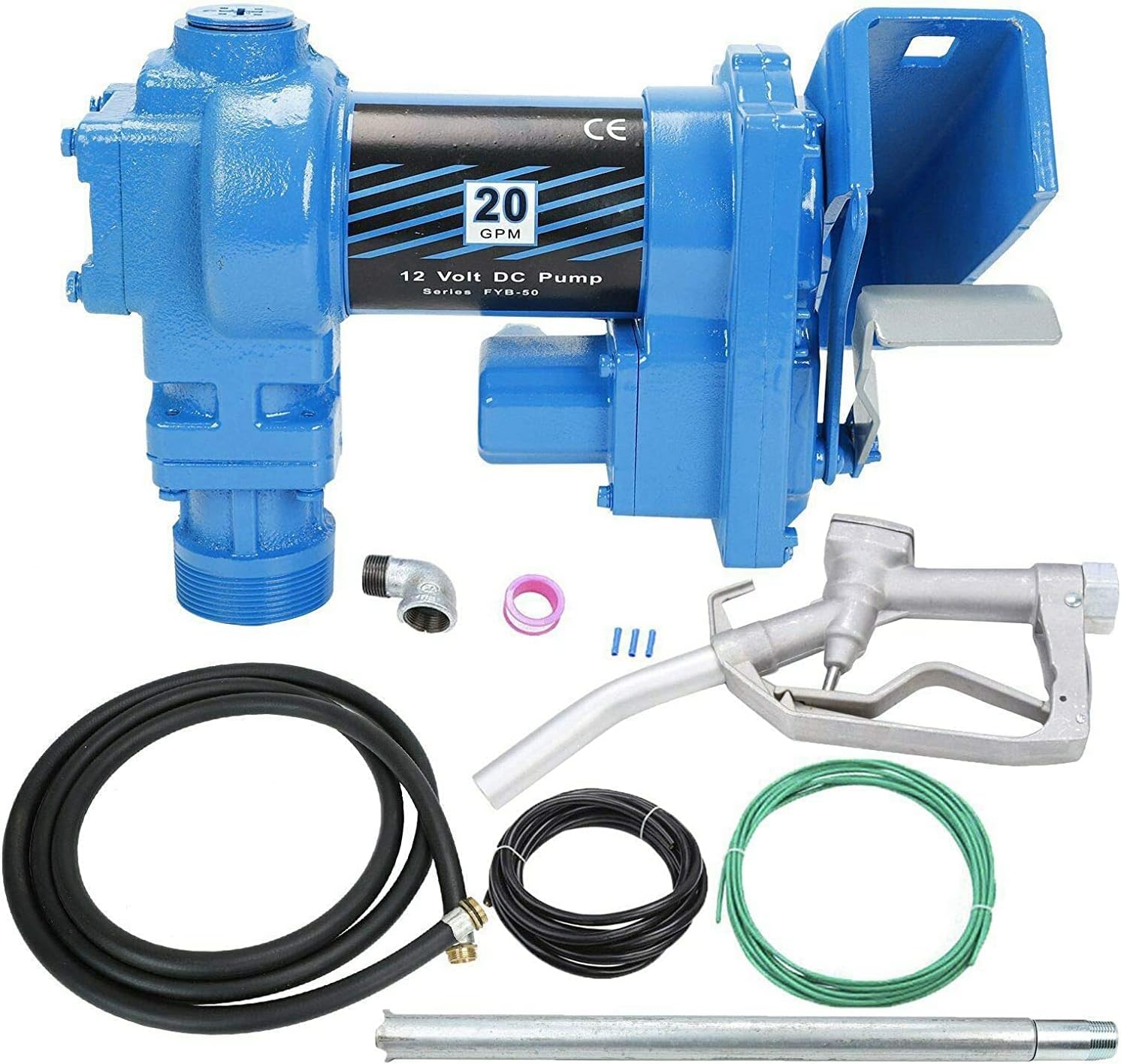 SUPERFASTRACING Bomba de transferencia de combustible de 20GPM 12V Gasolina CC (boquilla manual, manguera de descarga, medidor mecánico de galones,