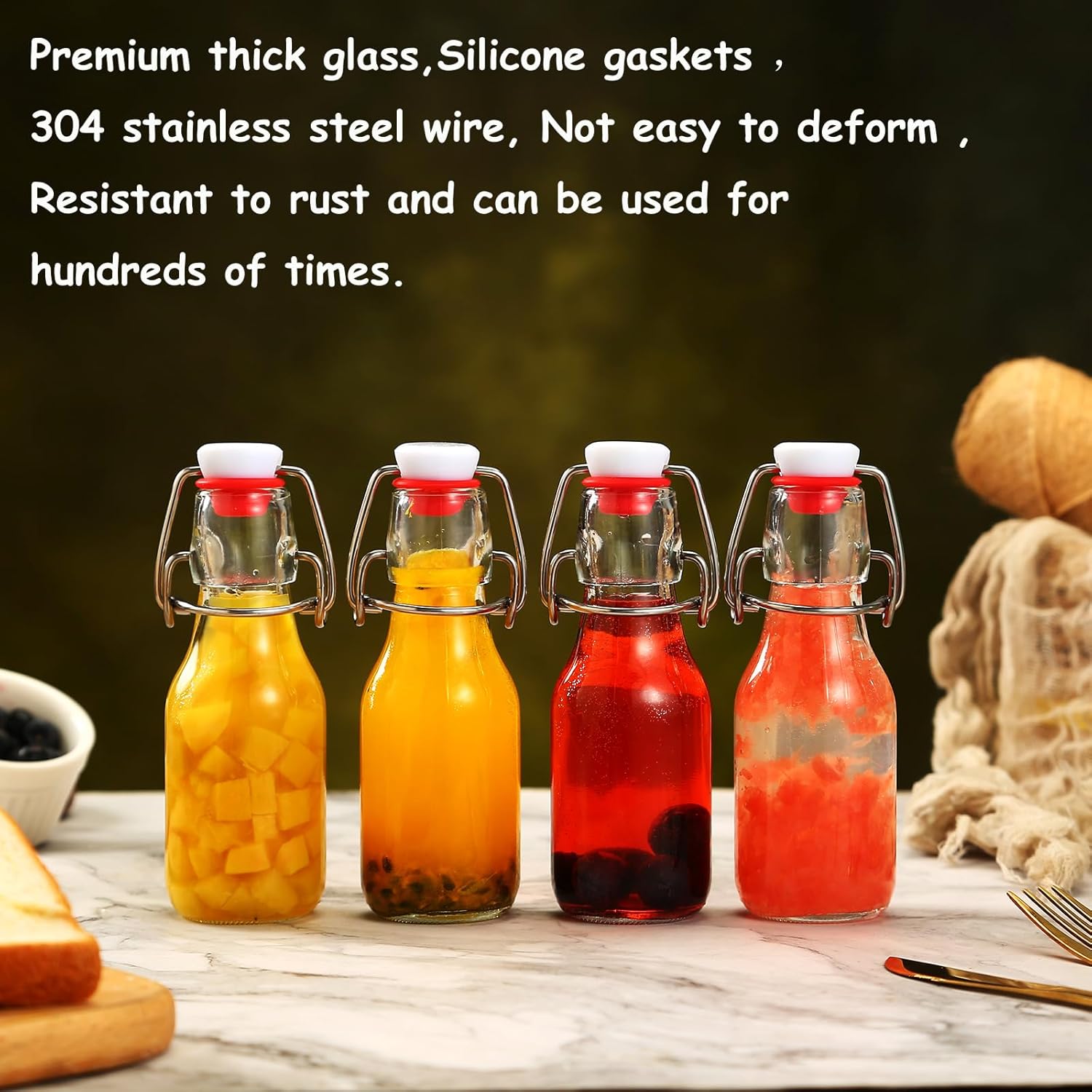 12 Pack 4 oz Swing Top Glass Bottles,Flip Top Glass bottles with airtight Caps for Home Brewing Beer,Kombucha,2nd