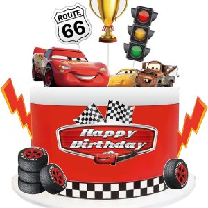 10 piezas de decoración de pasteles de autos de carreras, decoración de pasteles de autos de carreras, bandera a cuadros, decoración de pasteles con 10 piezas de decoración de pasteles de autos de carreras, decoración de pasteles de autos de carreras, bandera a cuadros, decoración de pasteles con