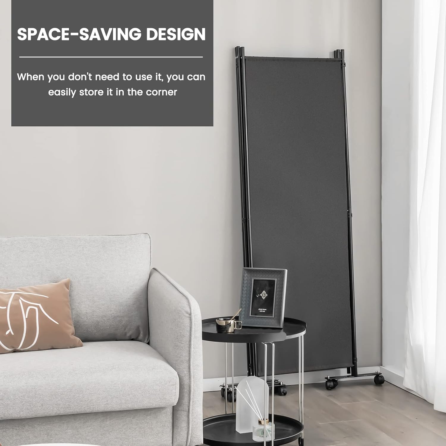 Giantex Divisor de habitación de 4 paneles con rodillos gris pantalla de privacidad plegable independiente de 5.7 pies, divisor de pared de 89
