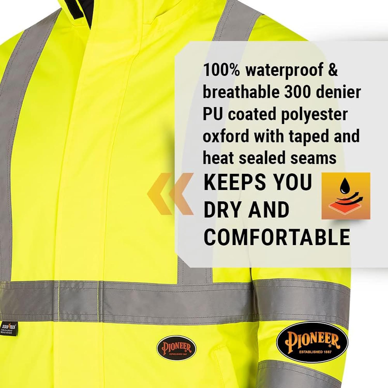 Pioneer Chaqueta de seguridad reversible – Chaqueta impermeable transpirable para hombre y mujer – Amarillo de alta visibilidad – Cinta reflectante