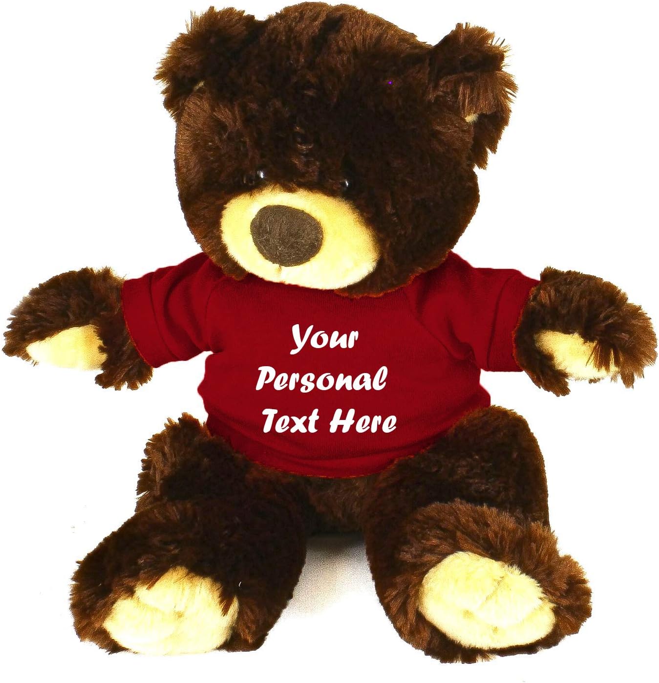 Plushland Oso de peluche Noah de chocolate de 12 pulgadas, regalo personalizado, texto personalizado en la camisa, gran regalo para el día de la