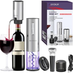 RUIVOKUR Juego de abridor de vino eléctrico, abridor automático de vino y aireador, juego 6 en 1 recargable, abridor de botellas de vino eléctrico, RUIVOKUR Juego de abridor de vino eléctrico, abridor automático de vino y aireador, juego 6 en 1 recargable, abridor de botellas de vino eléctrico,