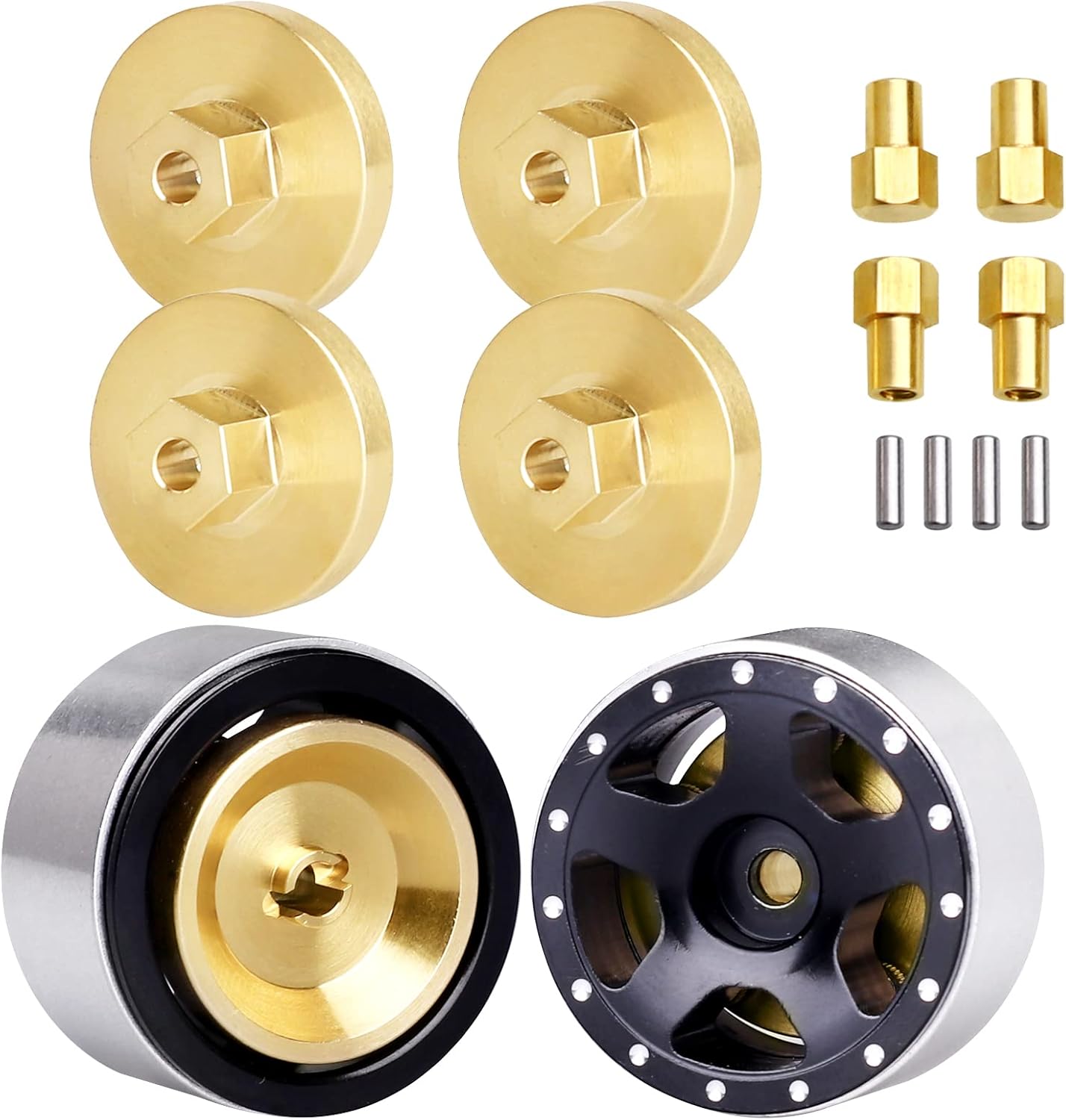 Hobbypark Nudillos de dirección, pesos de rueda de diferencia, cubierta delantera y trasera, extendida de 0.276 in, adaptadores de cubos hexagonales