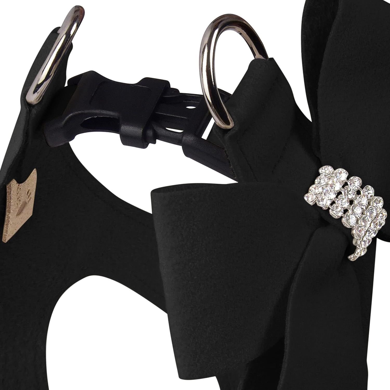 Susan Lanci Designs Premium Ultrasuede Nouveau – Arnés para perros y mascotas, color negro, SM