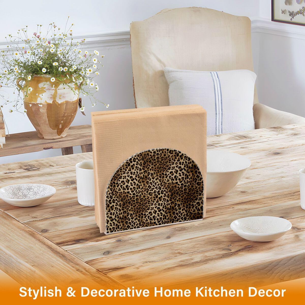 Nander Servilleteros vintage con estampado de leopardo para cocina, elegantes servilleteros de papel con placa acrílica, dispensador de toallas de