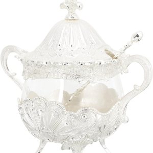 Kichvoe Azucarero dorado con tapa y cuchara, estilo europeo vintage, tarro de condimentos, aleación y vidrio, recipiente de almacenamiento de sal y Kichvoe Azucarero dorado con tapa y cuchara, estilo europeo vintage, tarro de condimentos, aleación y vidrio, recipiente de almacenamiento de sal y
