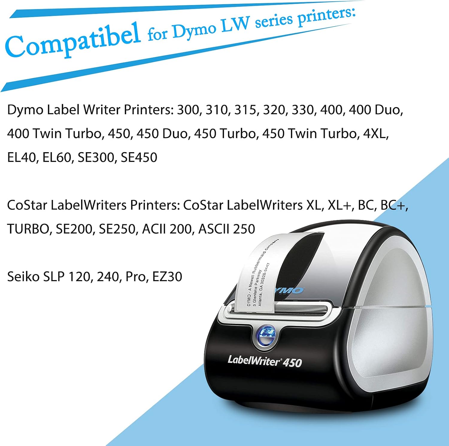GREENCYCLE 2 rollos compatibles con Dymo 30270 de 2-14 pulgadas x 250 pies (2.244 in x 249.3 ft), rollos de papel de recibo blanco LW etiquetas
