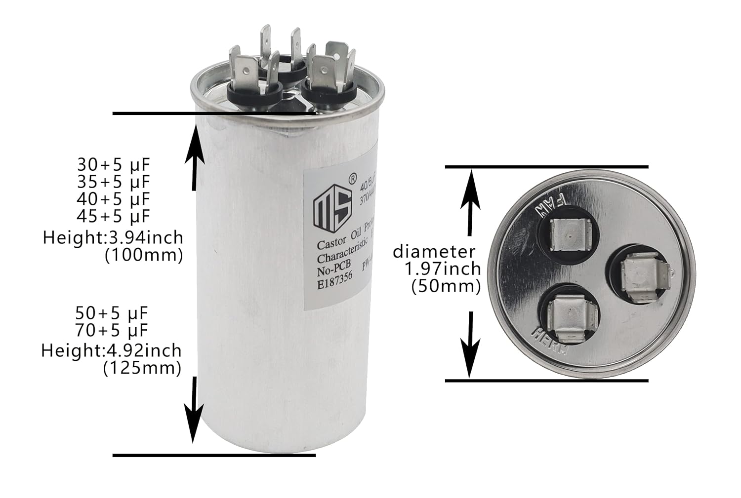 METER STAR 70+5 MFD 705 uf 370V440V AC Condensador redondo de doble carrera CBB65B para condensador recto fríoaire acondicionado condensadorAC Motor