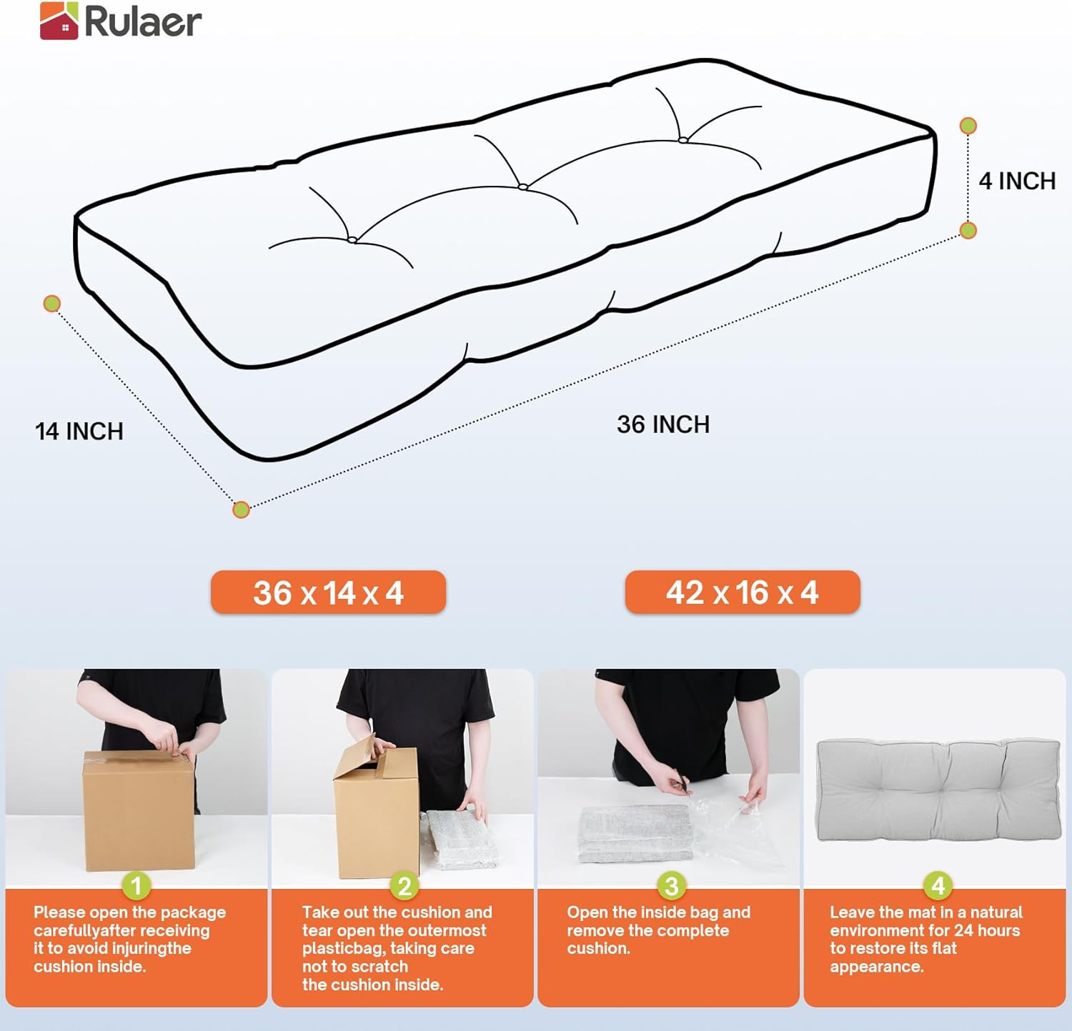 RULAER Cojín de banco copetudo para interiores, 36 x 14 x 4 pulgadas, extra grueso, suave, antideslizante, duradero, para muebles de exterior, cojín