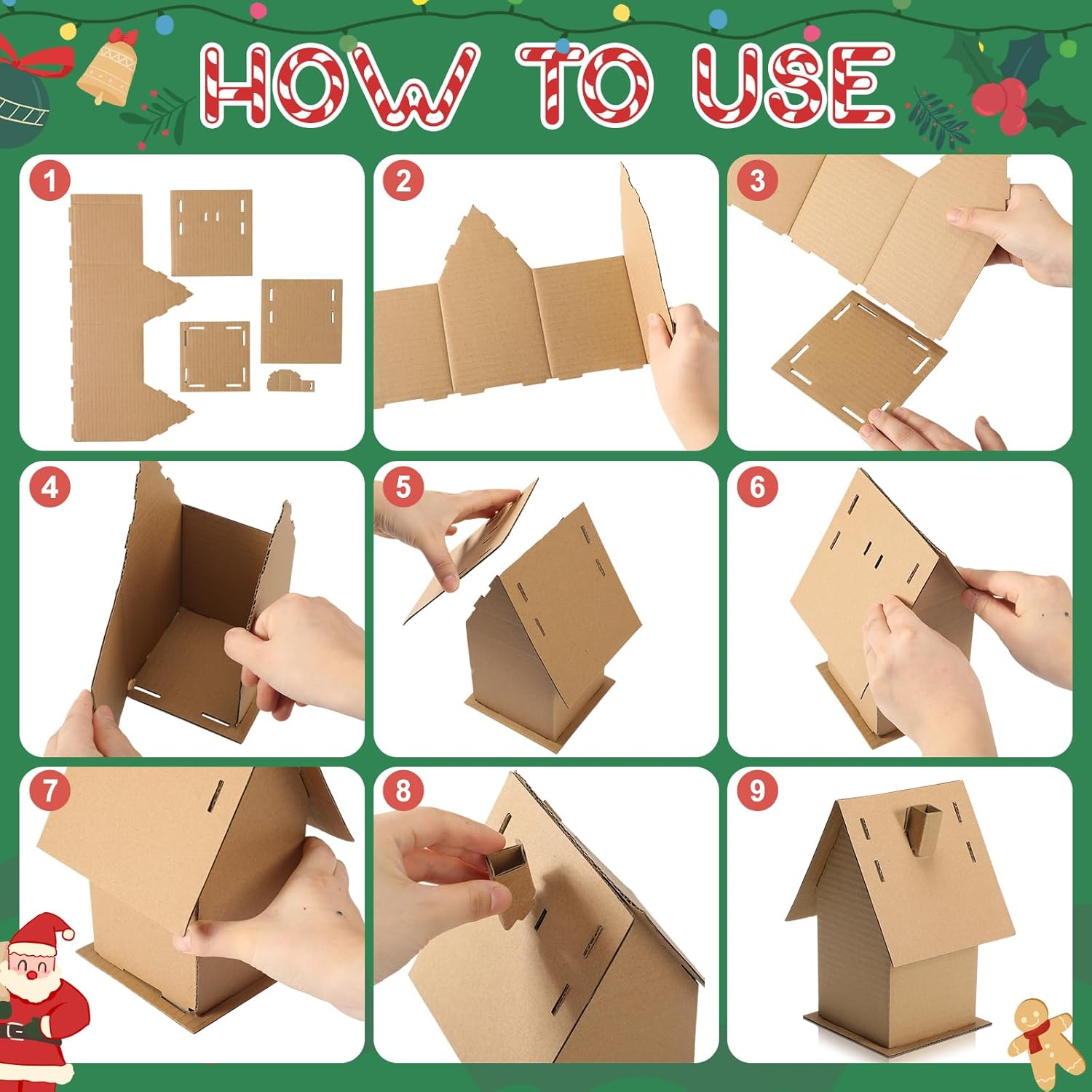 Cholemy Paquete de 12 casas de jengibre de Navidad para niños, a granel, hacer una casa de cartón de jengibre, manualidades navideñas para Navidad,