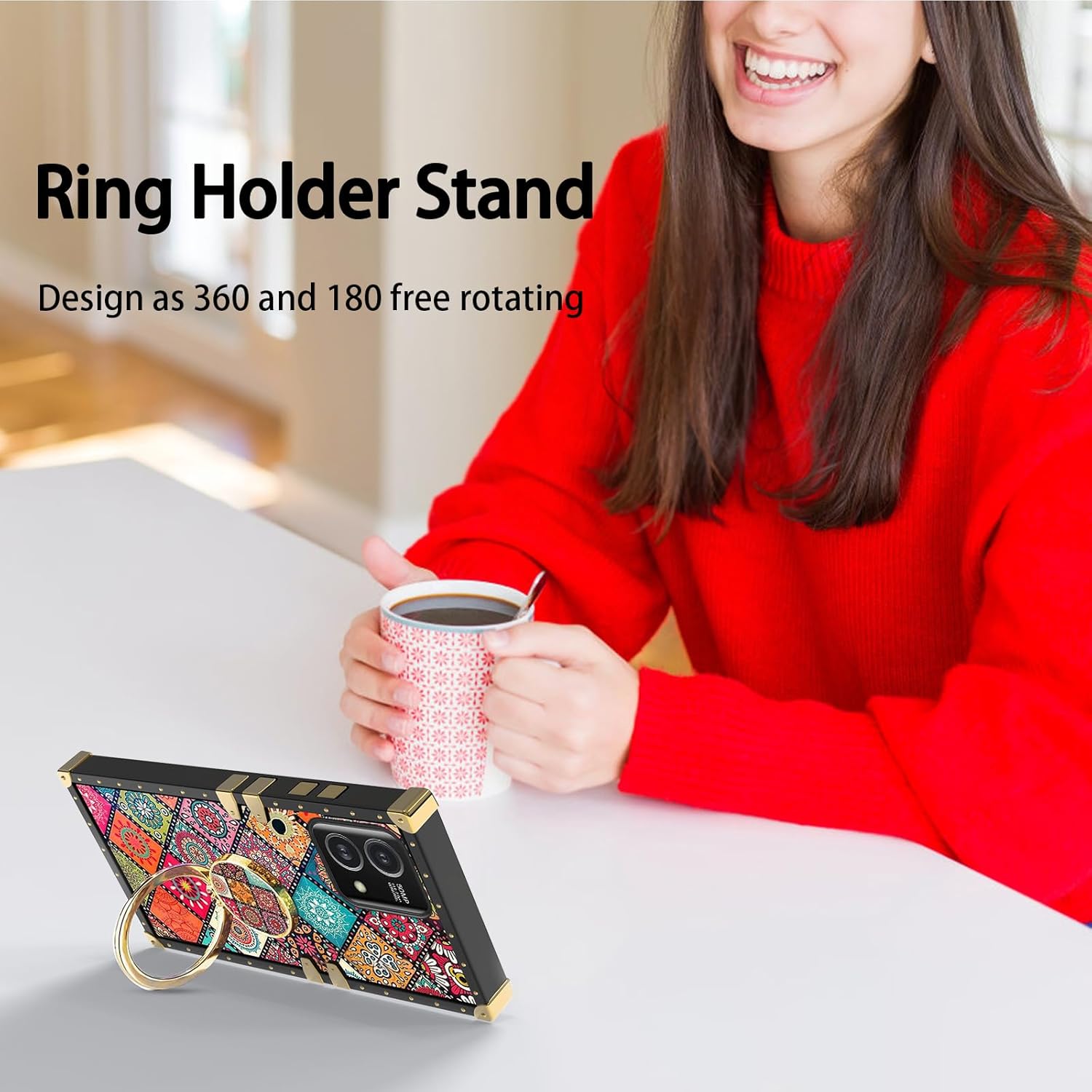 Funda cuadrada para Motorola Moto G Stylus 5G 2023 (no 20224G) con soporte de anillo, diseño de mandala retro de flores, esquinas reforzadas de