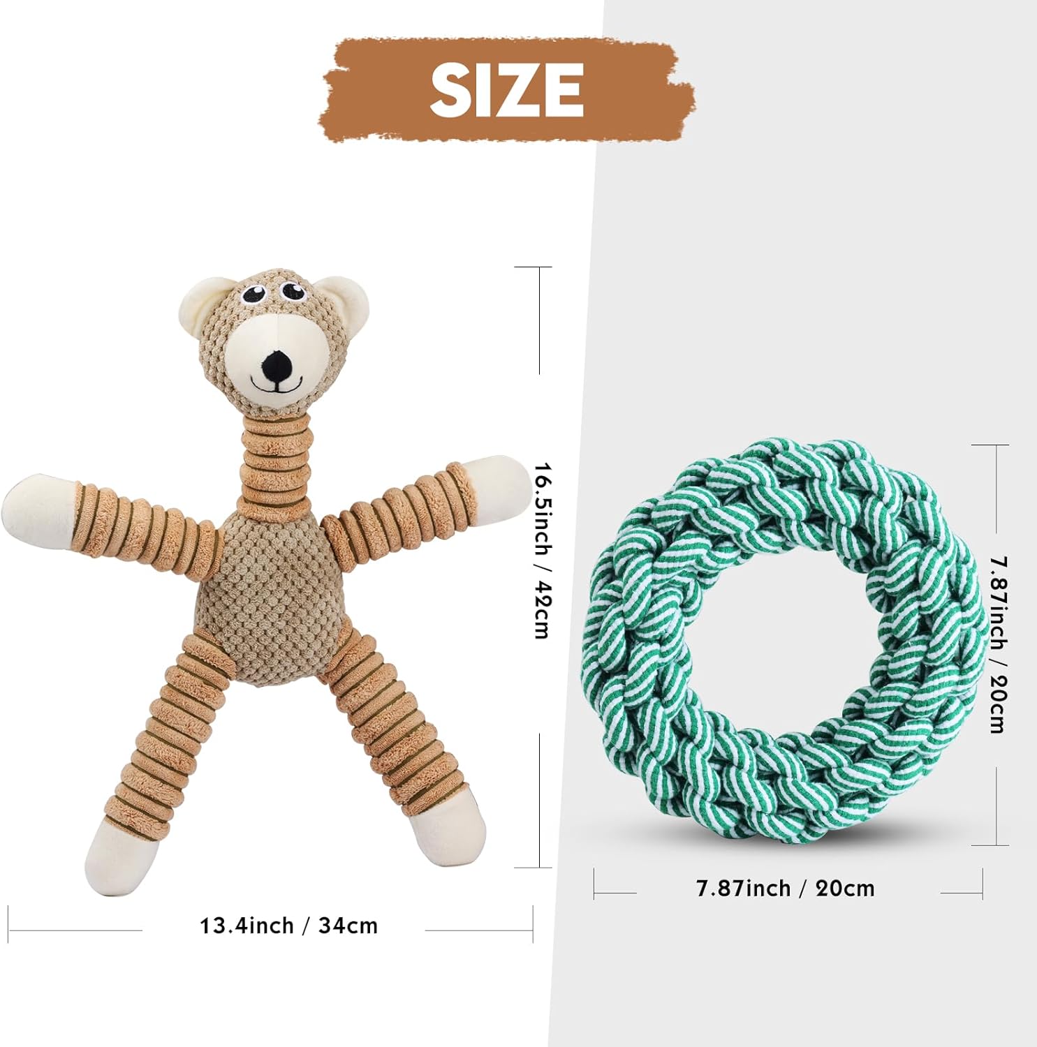 Juguetes de cuerda para perros, juguetes chirriantes para cachorros, perros pequeños, medianos y grandes, juguete de peluche de oso para perros,