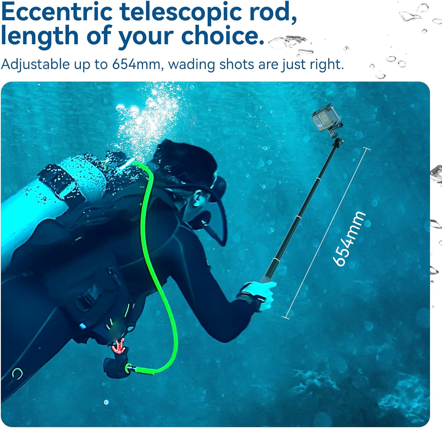 Telesin 360 impermeable selfie stick 25.75 “w correa de mano submarina buceo extensión palo palo monopod para GoPro Max 12 11 10 9 8 7 Insta360 X3
