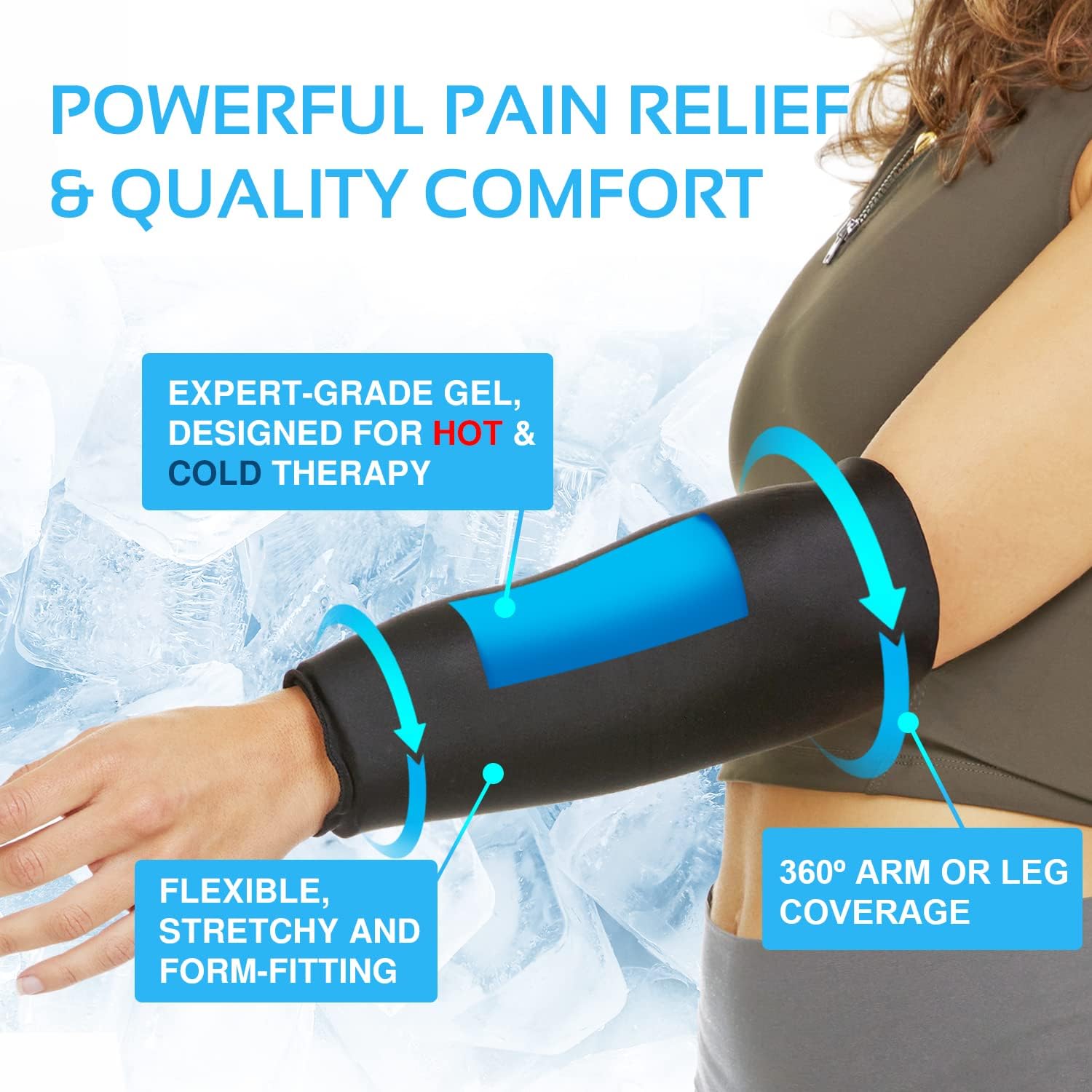 AllSett Health Bolsa de hielo para codo, manga de compresión fría y caliente, manga de bolsa de hielo para rodilla (cobertura de 360), alivio de