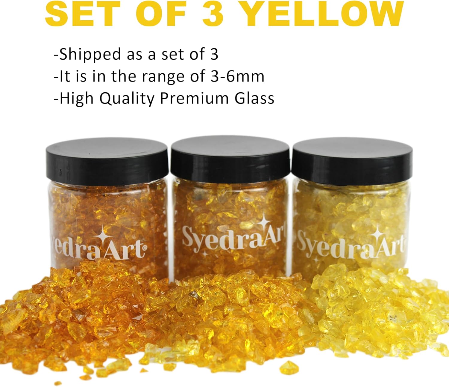 Syedra – Vidrio triturado para manualidades, arte de resina, juego de 3, piezas de espejo de color triturado de 0.16 a 0.23 pulgadas, 1 libra