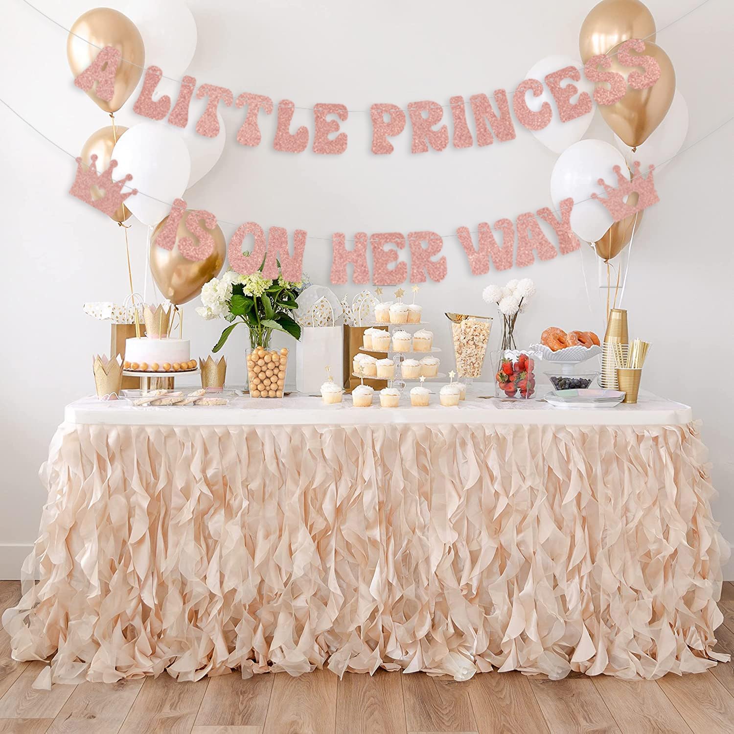 Cartel con texto en inglés “A Little Princess is on her Way”, decoraciones de princesa para baby shower, corona de revelación de género, suministros