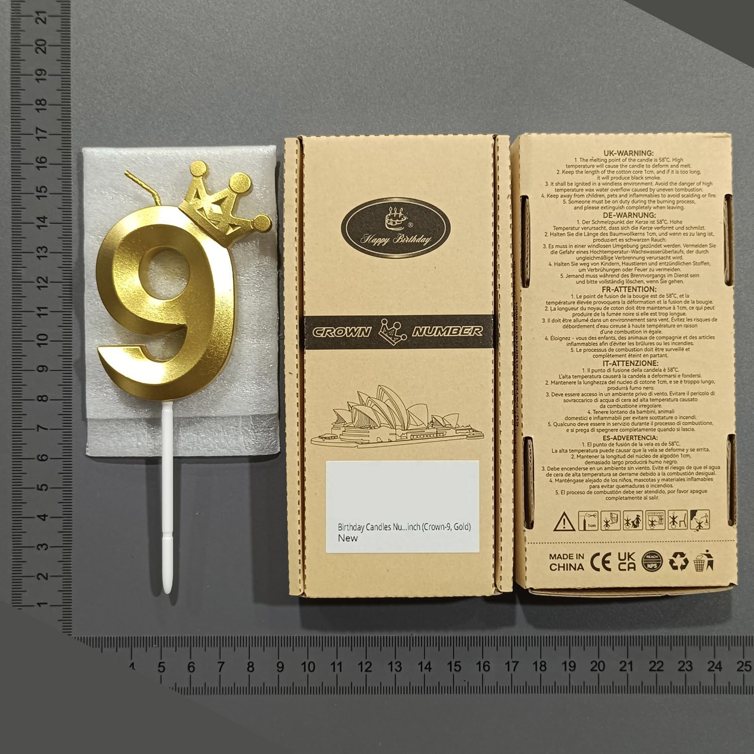 Vela de cumpleaños número 9 de nueve años de edad, velas con número de feliz cumpleaños, decoración para tartas, corona 3D (corona-9, dorado)