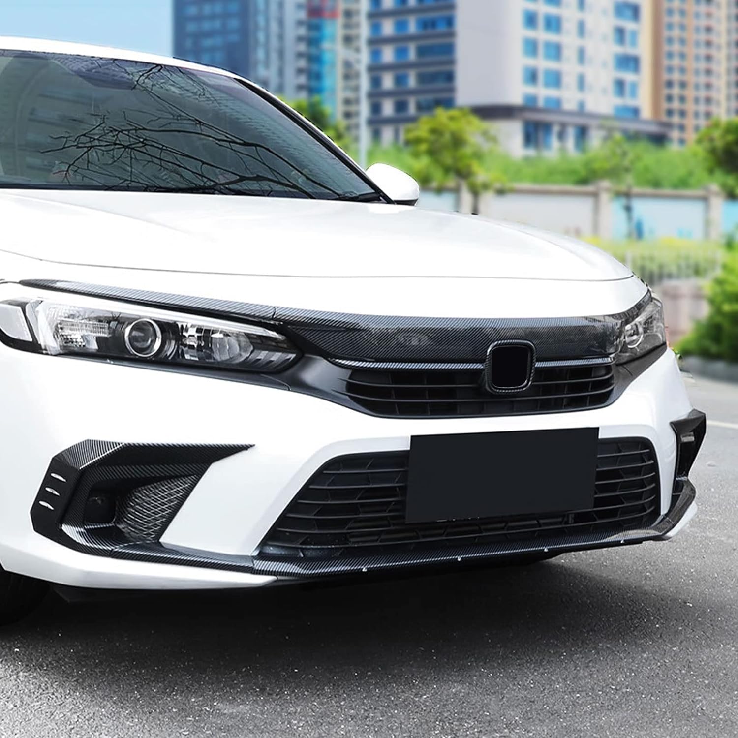 Accesorios de coche para capó de parrilla superior delantera exterior para Honda Civic 11 generación 2022-2023 ABS 3 piezas (estilo fibra de carbono)