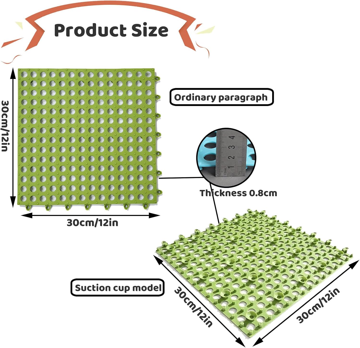 12 Pack 12x12in Interlocking Shower Floor Mat,Soft TPE Bathroom Shower Tiles Mats Non-Slip DIY Bath Hydrophobic Foot Pad with Suction Cup,for