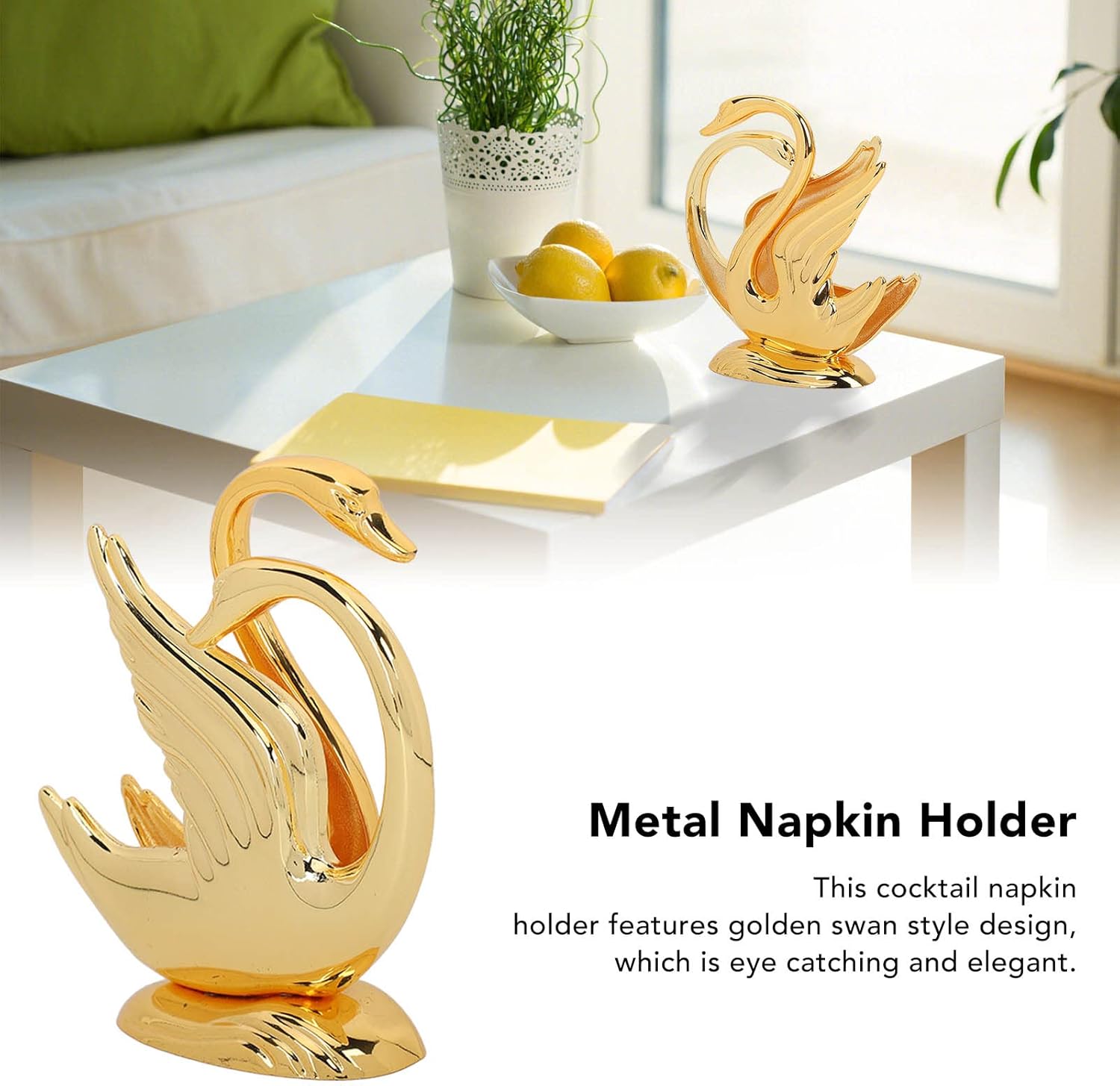 Servilleteros dorados, soporte de servilleta de cisne de metal inoxidable, elegante soporte de servilleta de mesa moderno dorado, soporte
