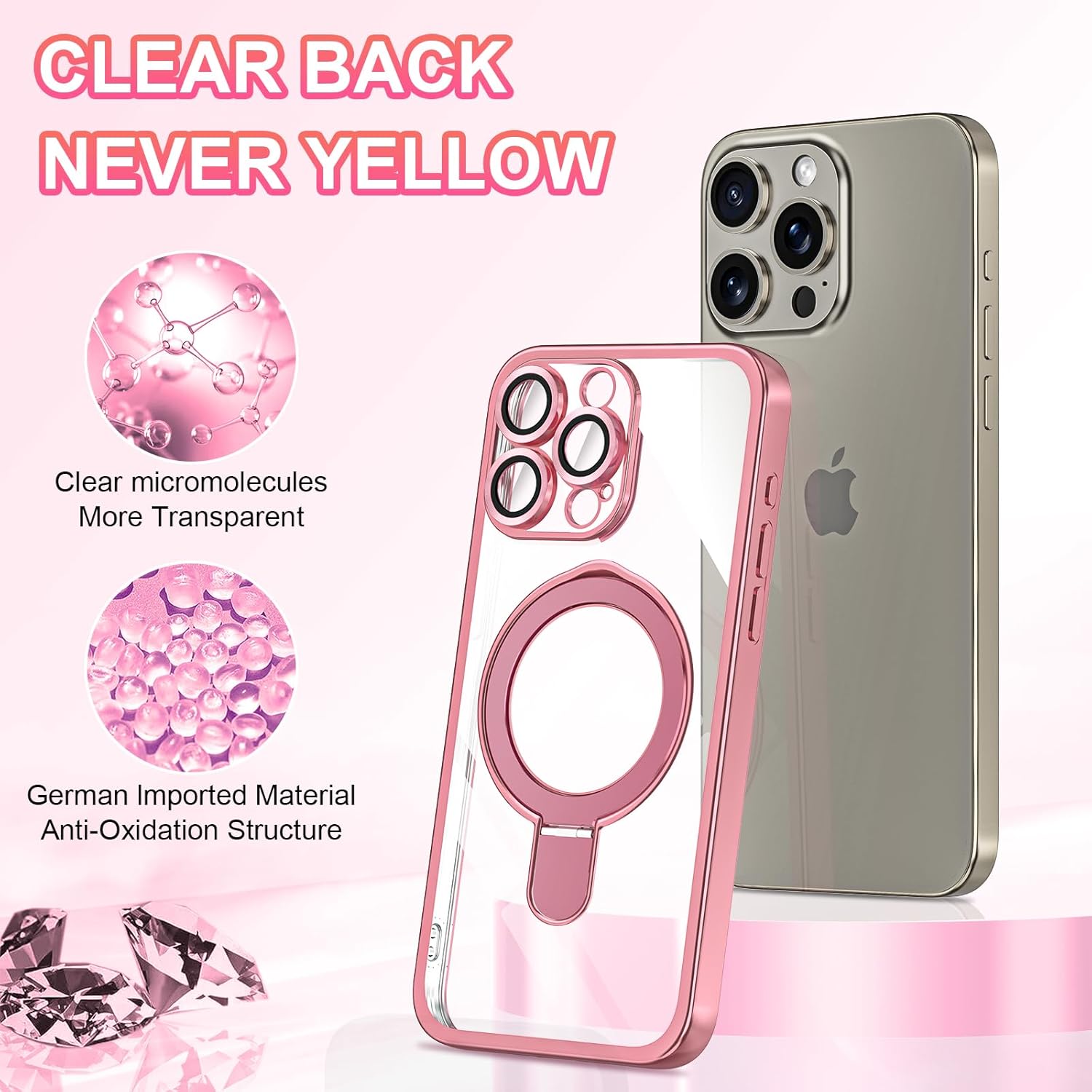 LONTECT Funda para iPhone 15 Pro con soporte magnético invisible compatible con MagSafe protección contra caídas a prueba de golpes, funda